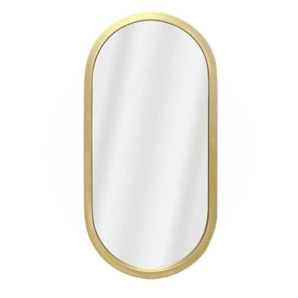 Afoxsos 12 in. W x 24 in. H Oval Plastic Framed Gold Mirror, Modern Rounded Frame for Bathroom, Living Room, Hall and Bedroom