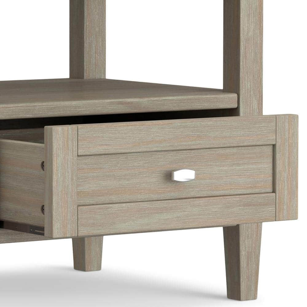 Rustic Distressed Gray Solid Wood End Table with Storage
