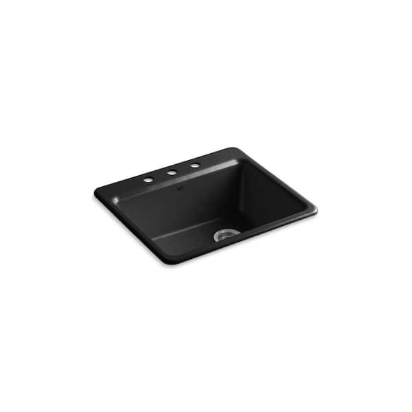 Riverby 25 in. Cast Iron Drop-in Single Bowl Black Kitchen Sink