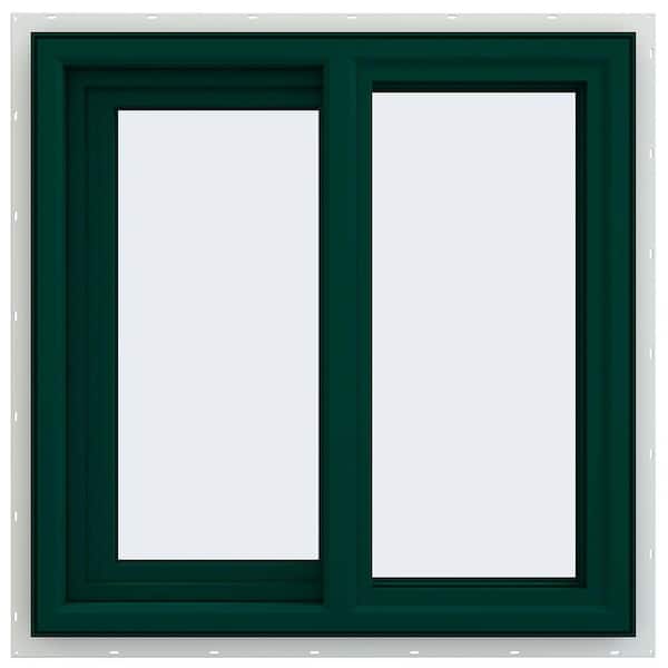 JELD-WEN 23.5 in. x 23.5 in. V-4500 Series Green Painted Vinyl Left-Handed Sliding Window with Fiberglass Mesh Screen
