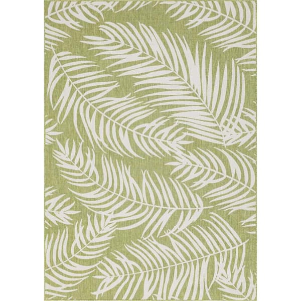 Unique Loom Outdoor Botanical Palm Green 8 ft. x 11 ft. 4 in. Area Rug