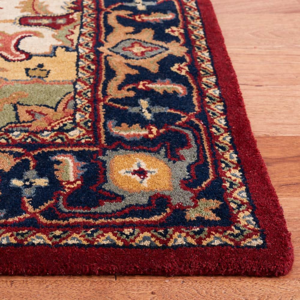 Luxurious Heritage Red Square Wool Area Rug, 4' x 4'