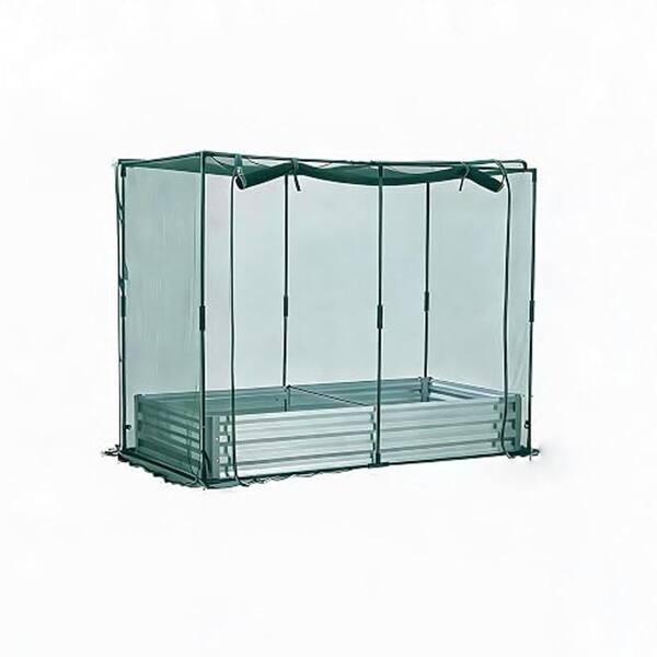 8x4ft Galvanized Raised Garden Bed with Cover Cage, Metal Planter Box,Netting&Shade Cloth, Zippered Door, Planting Card