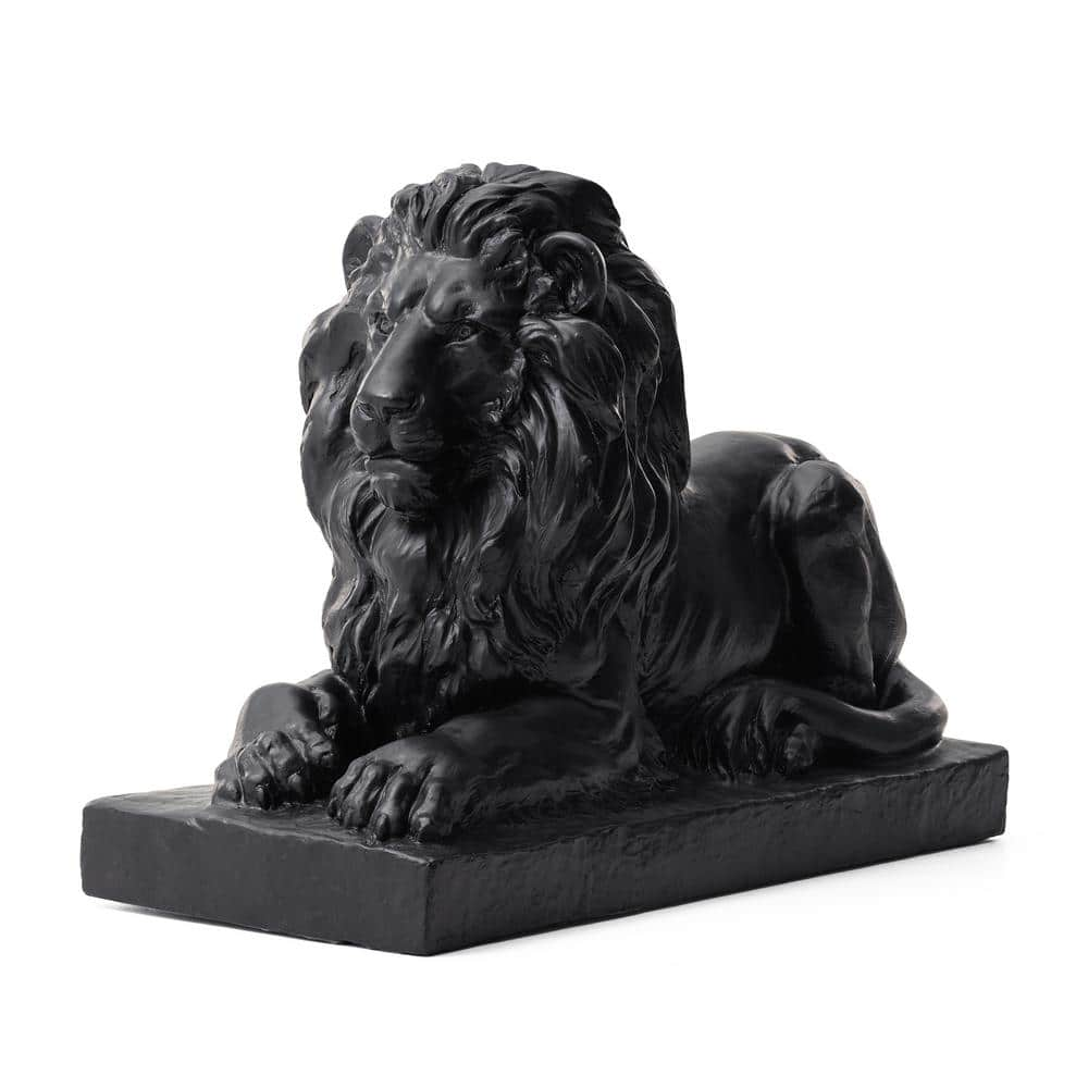 Glitzhome 21.75 In. L MGO Black Lying Lion Garden Statue GH2025400042 ...