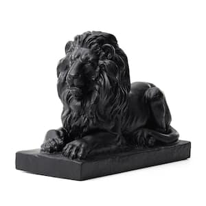 21.75 in. L MGO Black Lying Lion Garden Statue