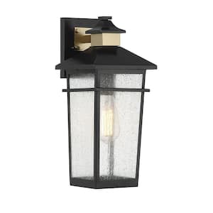 Kingsley Matte Black with Warm Brass Accents Outdoor Hardwired Wall Lantern Sconce with No Bulbs Included