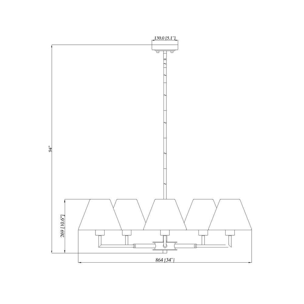 Matte Black 5-Light Chandelier with White Fabric Shades