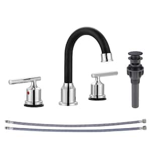8 in. Widespread Double-Handle Bathroom Faucet in Chrome and Black