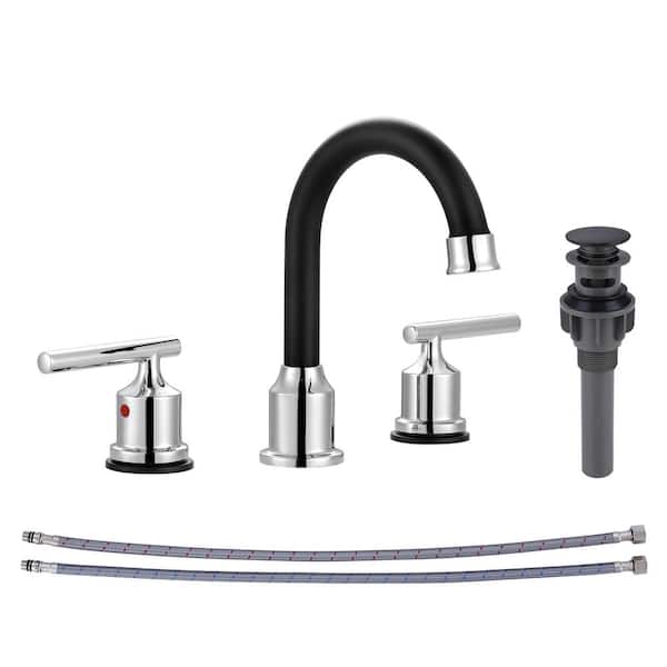 ARCORA 8 in. Widespread Double-Handle Bathroom Faucet in Chrome and Black