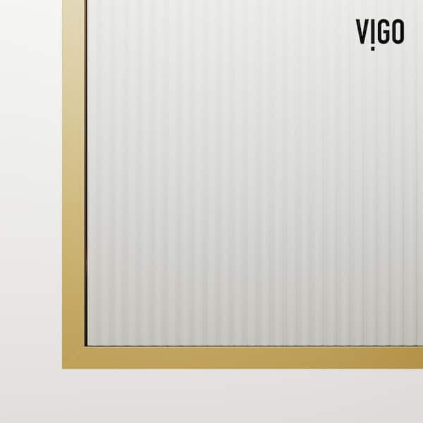 Meridian 34 in. W x 62 in. H Framed Fixed Tub Screen Door in Matte Brushed Gold with 3/8 in. (10mm) Fluted Glass