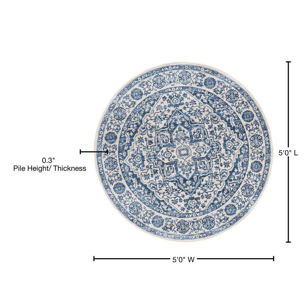 Brentwood Navy and Light Grey Round Synthetic Area Rug