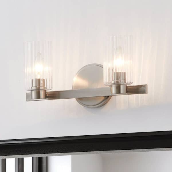 Bedminster 14-in. 2-light Brushed Nickel Vanity Light with Clear Ribbed Glass Shades