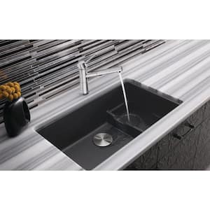 PRECIS CASCADE Undermount Granite Composite 29 in. Single Bowl Kitchen Sink with Mesh Colander in Anthracite