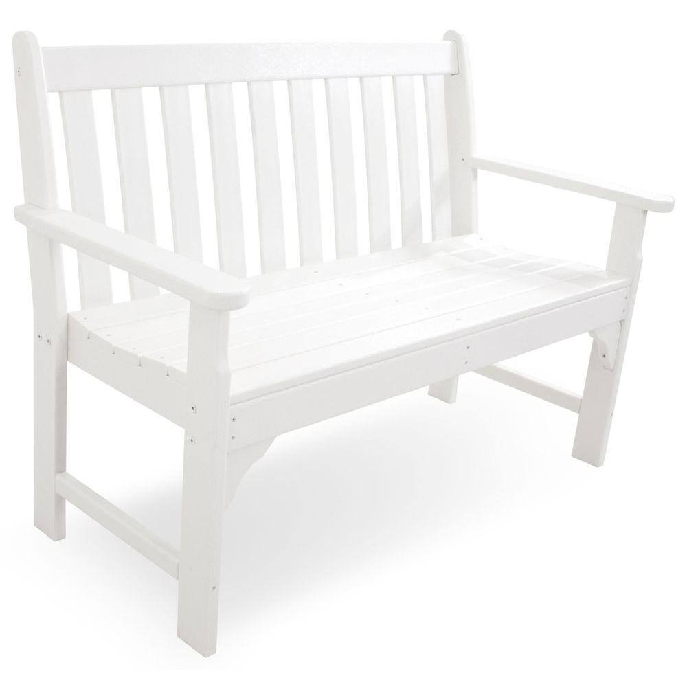 White 48" Weatherproof Slat-Back Outdoor Bench