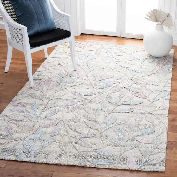 Southampton 6 ft. x 6 ft. Purple/Blue Leaves High-Low Square Area Rug