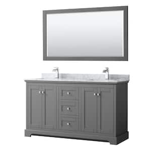 Avery 60 in. W x 22 in. D Bath Vanity in Dark Gray with Marble Vanity Top in White Carrara with White Basins and Mirror