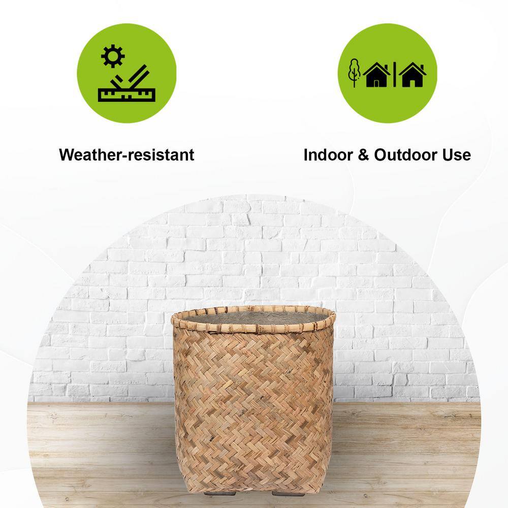Natural Bamboo and Cement Round Indoor Outdoor Planter