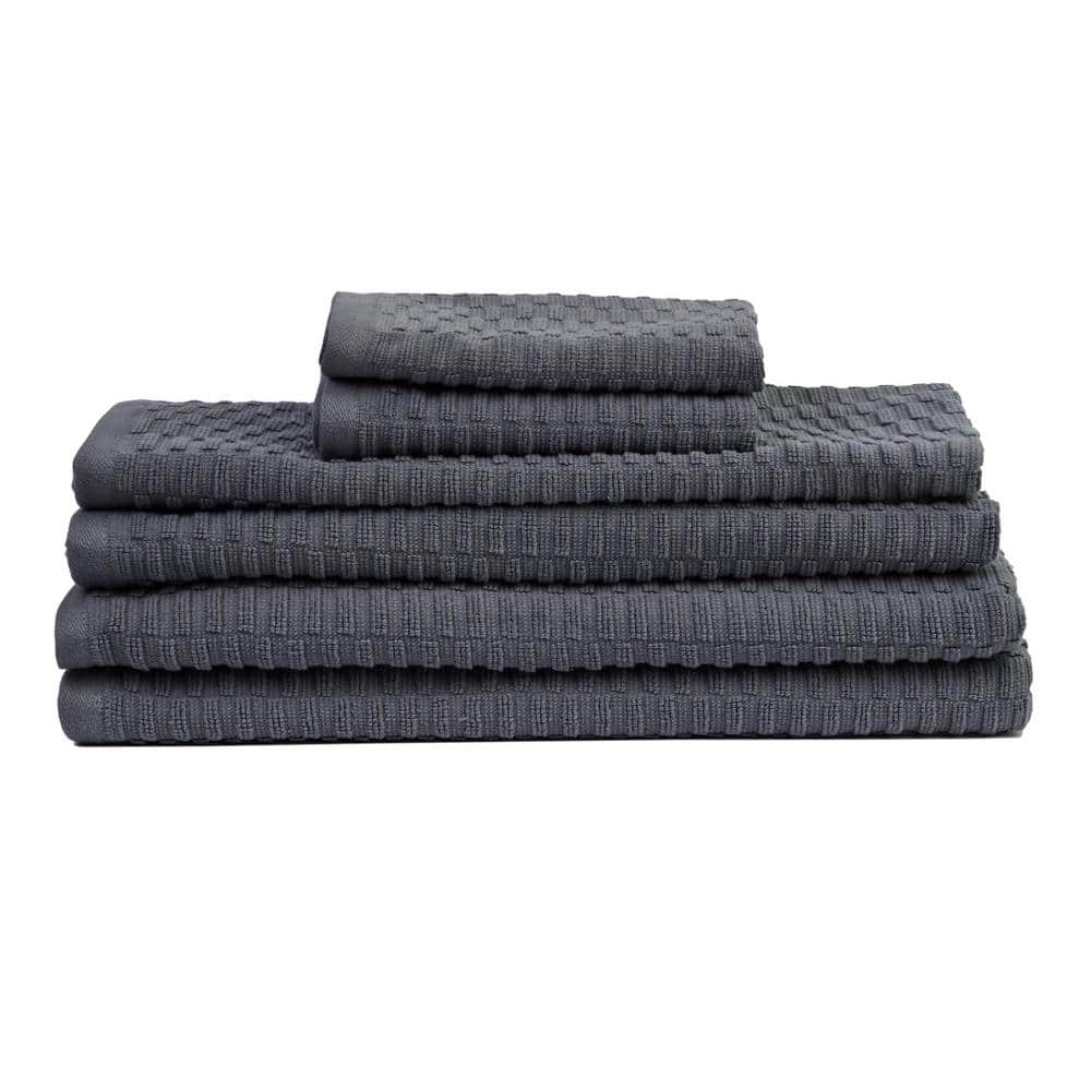 Lintex Lisbon 6Piece Grey Solid 100 Cotton Bath Towel Set 889691
