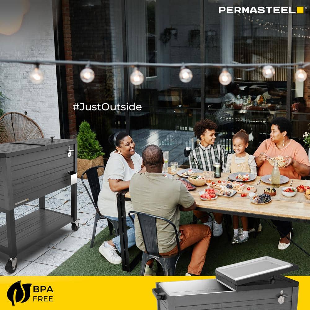 Permasteel 80-Quart Gray Woodgrain Rolling Patio Cooler with Wheels