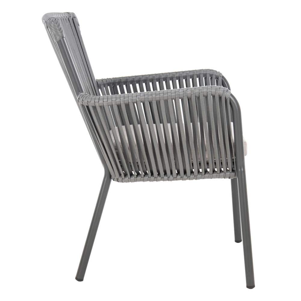 Gray Rope Arm Dining Chair with Cushions, Set of 2