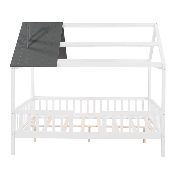 ATHMILE White Wood Frame Full Bed Frame DSLP000087AAD - The Home Depot