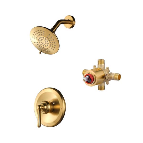 Single Handle 5-Spray Shower Faucet 1.8 GPM with High Pressure Showerhead Corrosion Resistant in Gold (Valve Included)
