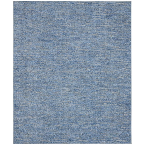 Nourison Essentials Blue/Grey 8 ft. x 10 ft. Solid Indoor/Outdoor Geometric Ombre Contemporary Area Rug