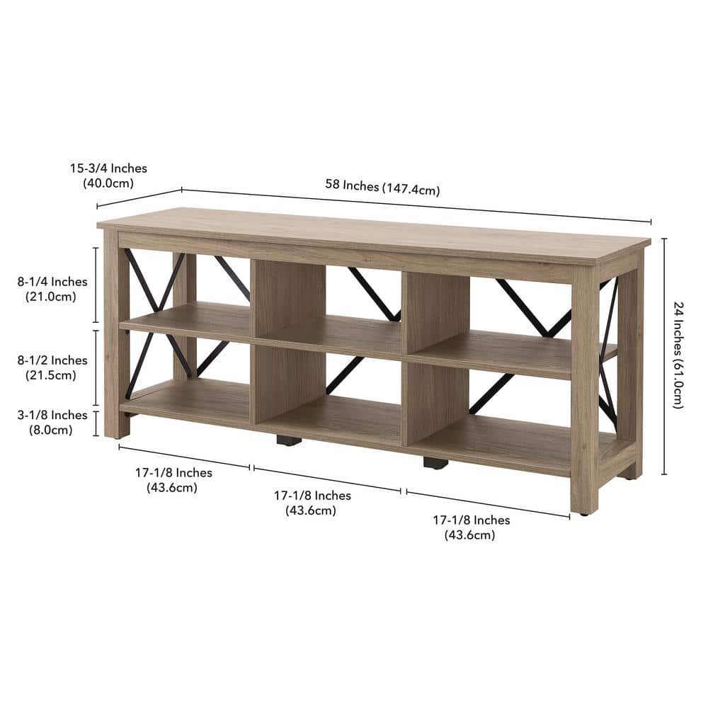 Antiqued Gray Oak 58" TV Stand with Metal Frame