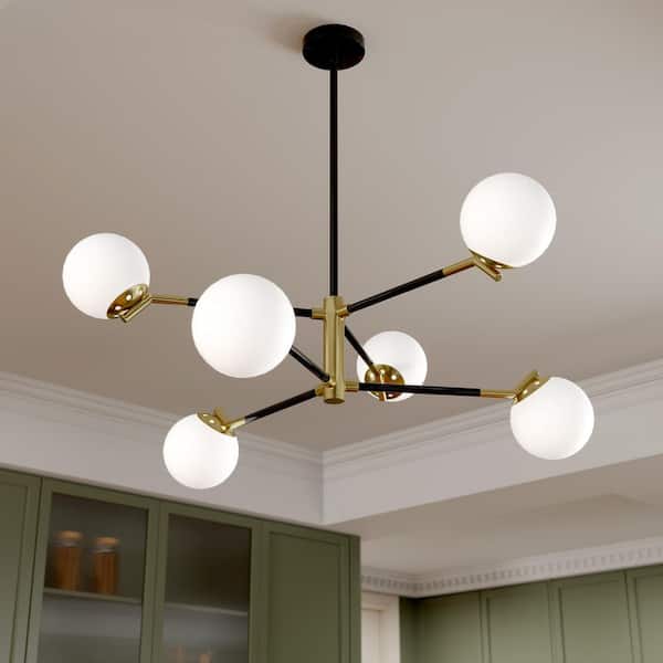 6-Light Black and Gold Sputnik Chandelier Fixture