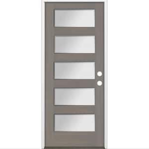 36 in. x 80 in. Modern Douglas Fir 5-Lite Left-Hand/Inswing Frosted Glass Grey Stain Wood Prehung Front Door