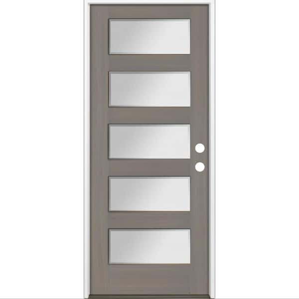 Krosswood Doors 36 in. x 80 in. Modern Hemlock 5-Lite Left-Hand/Inswing Frosted Glass Grey Stain Wood Prehung Front Door