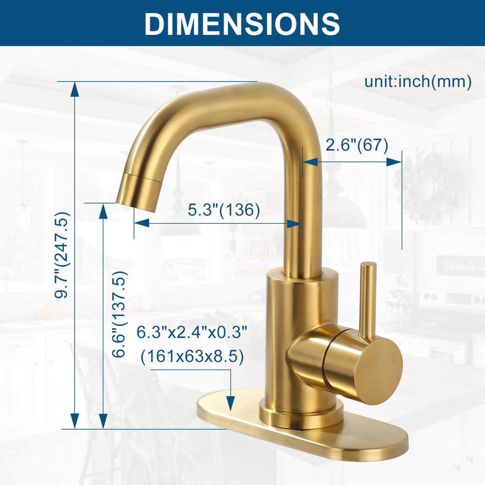 Brushed Gold Stainless Steel Single Handle Bar Faucet