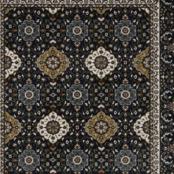 8 X 11 Navy Blue, Gold Medallion Washable Area Rug Runner Rug