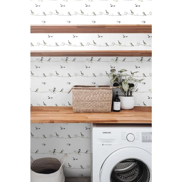 30.75 sq. ft. Charcoal and Buttercup Sweet Tweet Vinyl Peel and Stick Wallpaper Roll