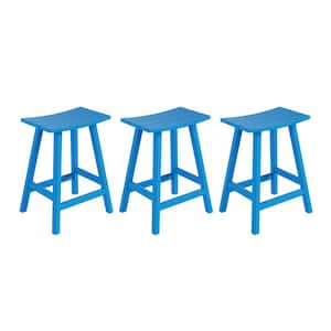 Franklin Pacific Blue 24 in. HDPE Plastic Outdoor Patio Backless Counter Stool (Set of 3)