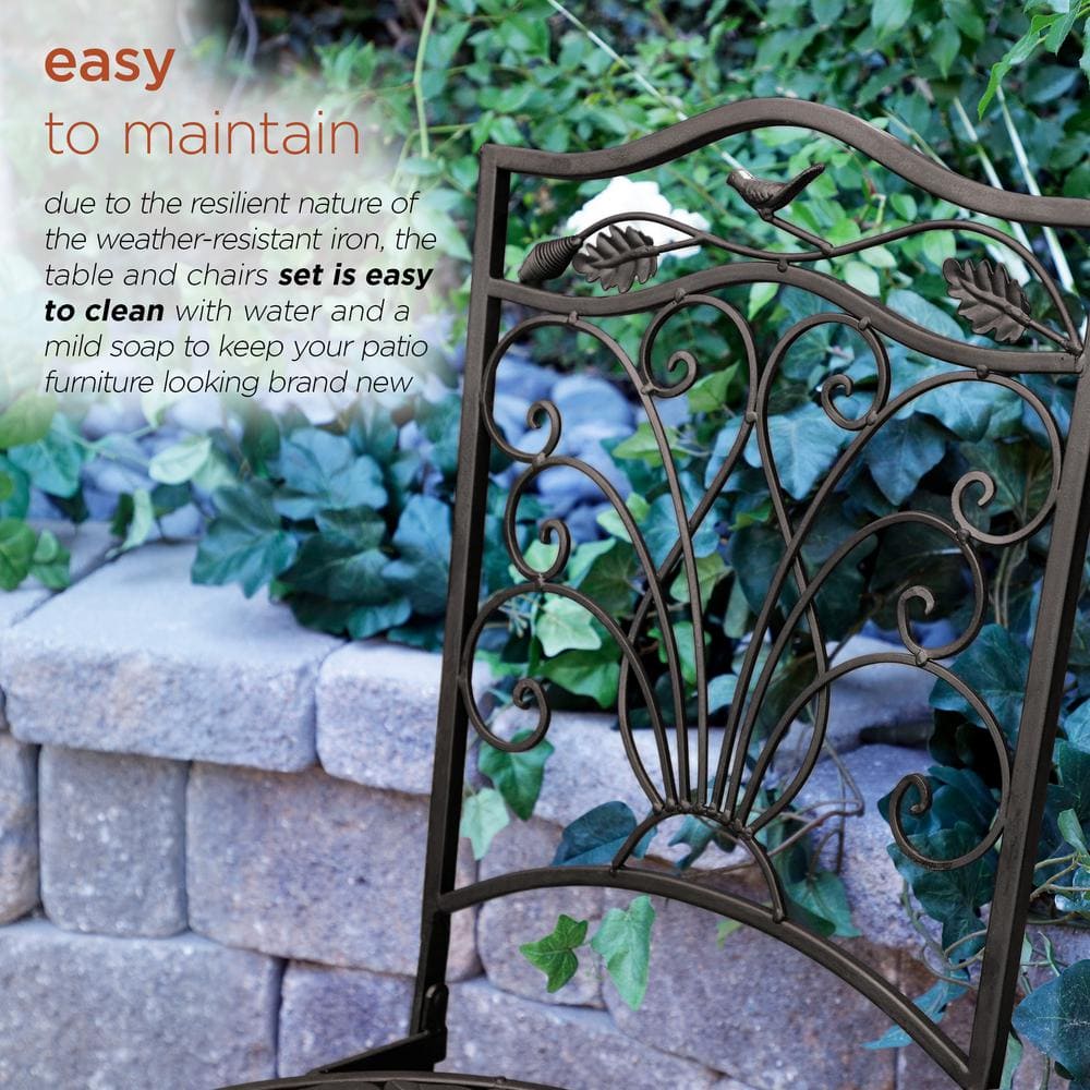 Black Iron 3-Piece Garden Bistro Set with Leaf Design