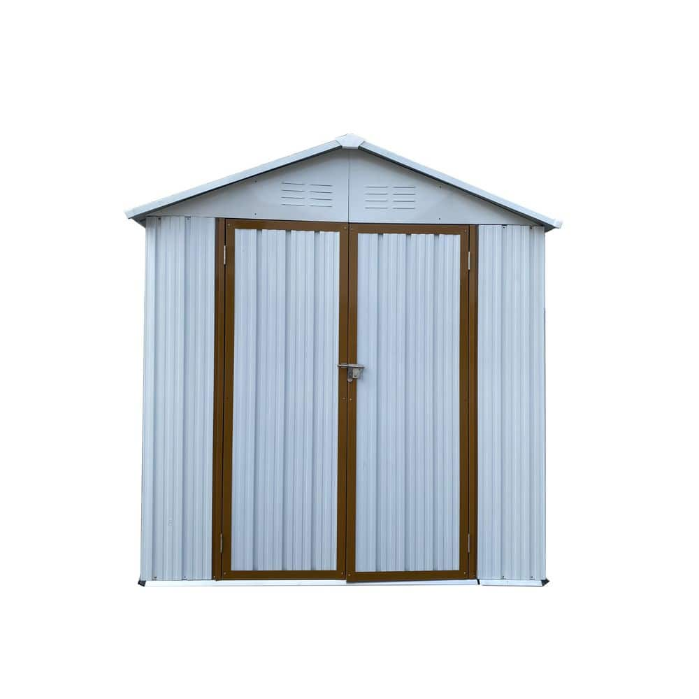 Outdoor Storage 6 Ft. W X 4 Ft. D White+Yellow Metal Shed With Double ...