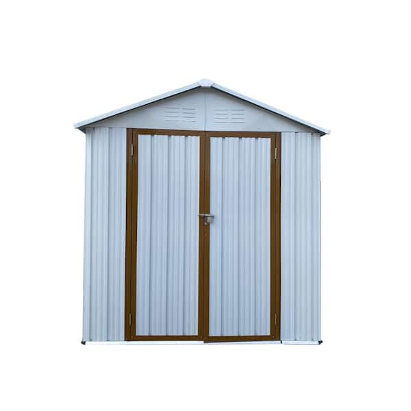 Unbranded Outdoor Storage 6 ft. W x 4 ft. D White+Yellow Metal Shed with Double Door and Vent (24 Sq. ft.) for Garden and Backyard