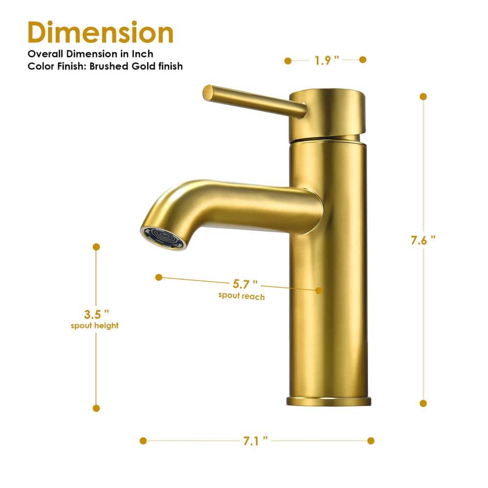 Tubize Brushed Gold Solid Brass Single-Handle Bathroom Faucet