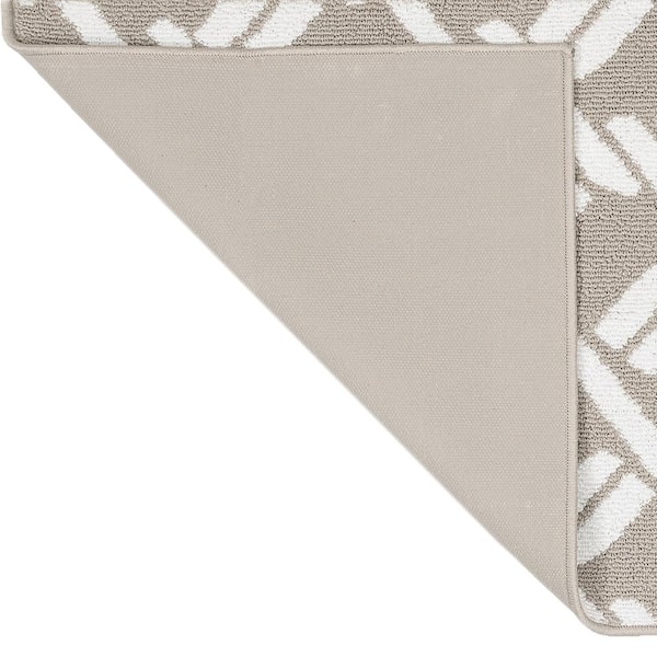 Washable Skid Resistant Light Grey/White  2.2 ft. x 5 ft. All Loop Tufted Area Rug