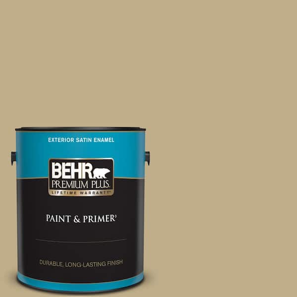 BEHR PREMIUM PLUS 1 gal. #S320-4 Oat Field Satin Enamel Exterior Paint & Primer