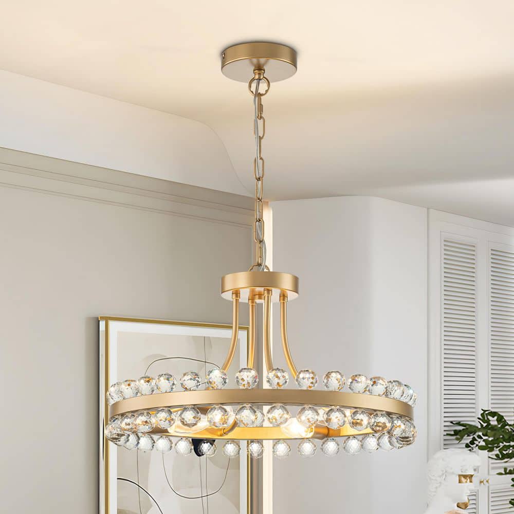 18.11 in. 4-Light Gold Modern Glam Round Chandelier with Clear Crystal Accents and Adjustable Chain price history on PriceWatchPro