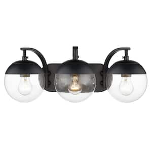 Dixon 12 in. 3-Light Black with Clear Glass and Black Cap Bath Vanity Light