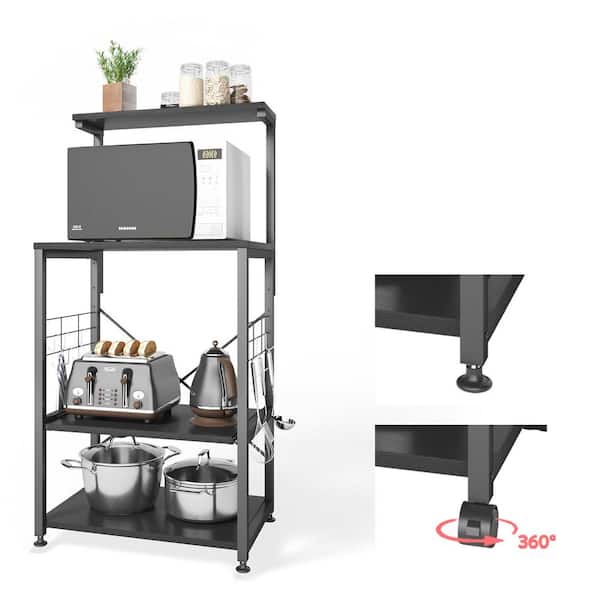 Bestier Black 4-Shelf Wood 23.6 in. Kitchen Baker's Rack with Microwave  Oven Stand, Sliding Shelve, Wheels and Hooks BEST-6412-C41BLK - The Home  Depot