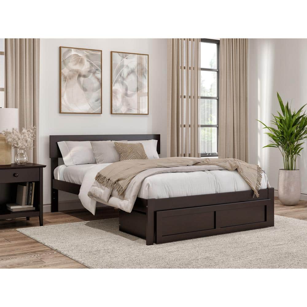 Espresso Full Wood Platform Bed with Storage Drawer