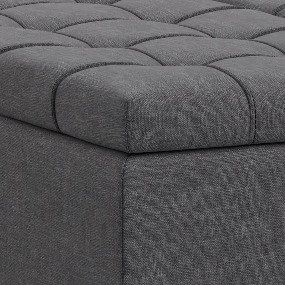 Slate Grey Tufted Lift-Top Storage Cocktail Ottoman