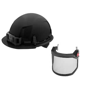 BOLT Black Type 1 Class E Front Brim Non Vented Hard Hat with 4 Point Ratcheting Suspension W/BOLT Mesh Full Facesheild