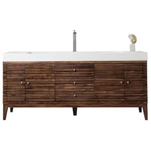 Linear 72.5 in. W x 19 in.D x 34.3 in.H Single Bath Vanity in Mid Century Walnut with Solid Surface Top in Glossy White