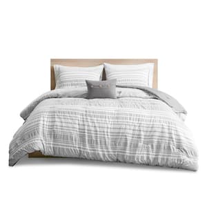 Bryce 4-Piece Grey Full/Queen Striped Comforter Set
