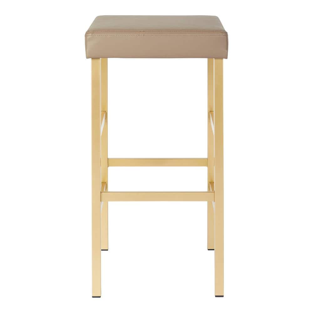 30" Gold and Camel Faux Leather Backless Bar Stool